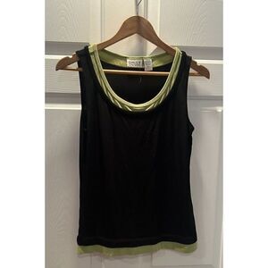 Chico's Travelers Size 1 Lime Green & Black Sleeveless Stretch Double Tank